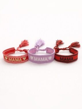 Mama Bracelet Set of 3 Woven Gold Heart Adjustable Red Lavender